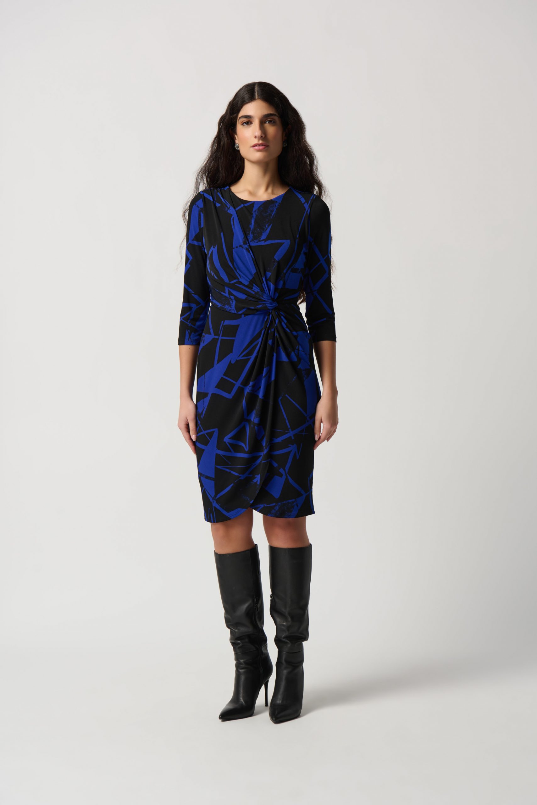Joseph Ribkoff Ruched Dress Joseph Ribkoff ruched waist geometric dress-ROYAL BLUE - Novellos