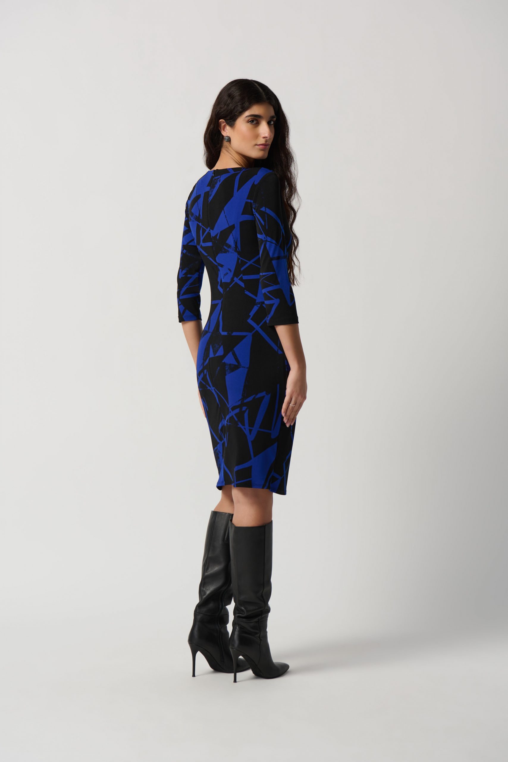 Joseph Ribkoff Ruched Dress Joseph Ribkoff ruched waist geometric dress-ROYAL BLUE - Novellos
