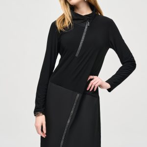 Joseph Ribkoff Diamond Zip Dress-BLACK