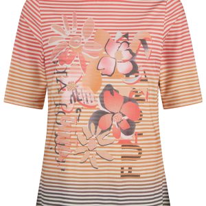 Lebek Stripe & Print T-shirt-CORAL