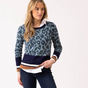 Marble Animal Print Jumper-TEAL
