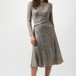 Joseph Ribkoff Metallic Fit & Flare Dress-GOLD
