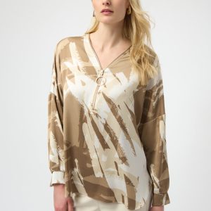 Joseph Ribkoff Abstract Print Satin Tunic-TAUPE