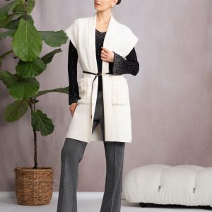 Alison Sheri Faux Fur Pocket Knit Waistcoat-CREAM