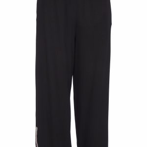 Ora Wide Leg Pull Up Trouser With Metal Trim -BLACK/TAUPE