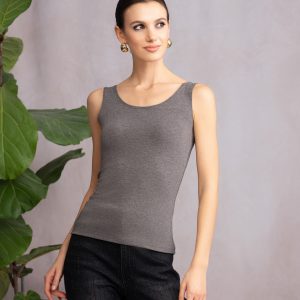Alison Sheri Round Neck Cami -CHARCOAL