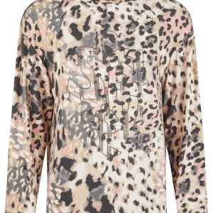 Lebek High Neck Animal Print Jumper-NUDE
