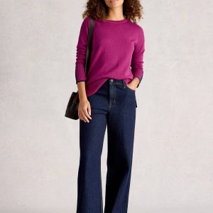 White Stuff Olive Long Sleeve Crew Neck Jumper-DARK PLUM