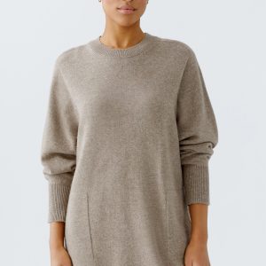 Oui Long Wool Mix Jumper-SMOKEY TAUPE