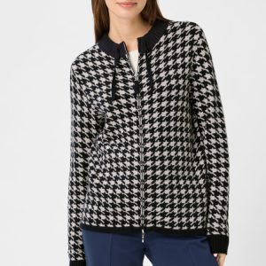 Olsen Dogtooth Print Cardigan-INK BLUE