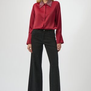 Joseph Ribkoff Wide Leg Jeans With Rhinestones-BLACK