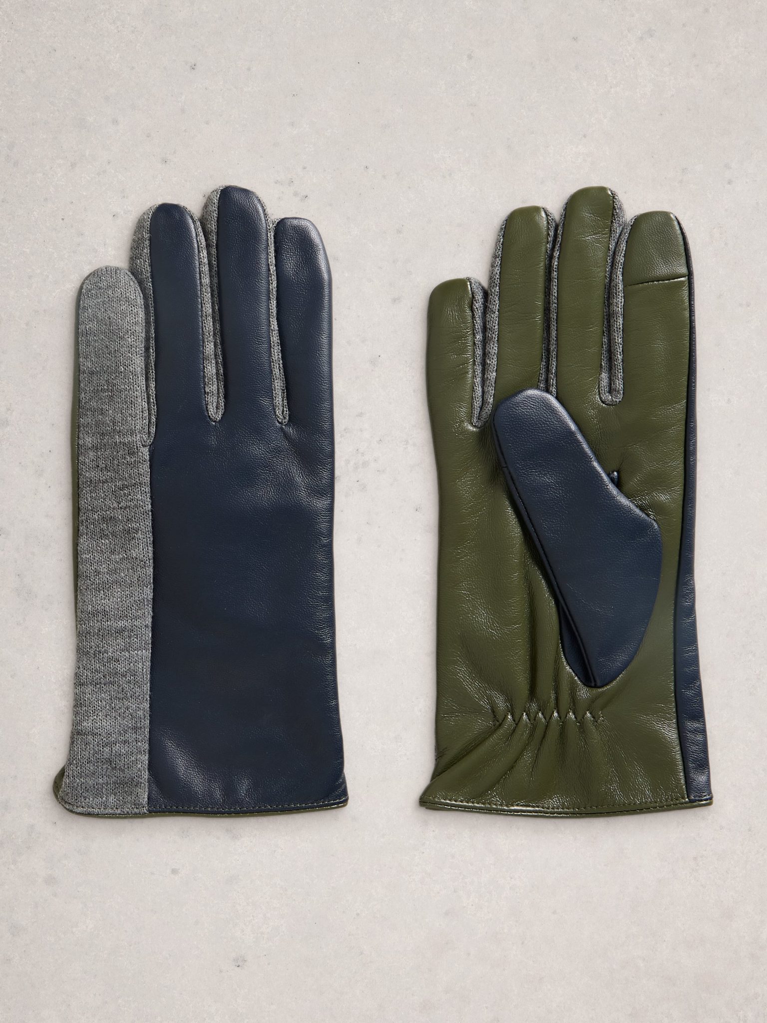White Stuff Layla Leather Gloves-NAVY MULTI - Novellos