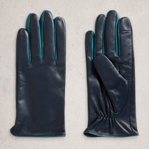 White Stuff Carrie Leather Gloves-DARK NAVY