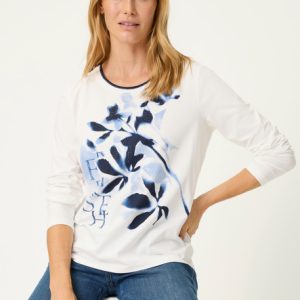 Olsen Floral Print Long Sleeve T-Shirt-OFF WHITE