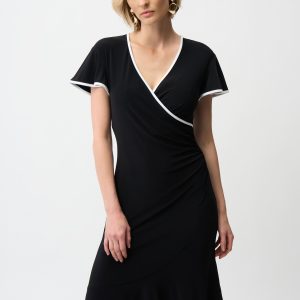 Joseph Ribkoff Wrap Dress With Contrast Trim-BLACK