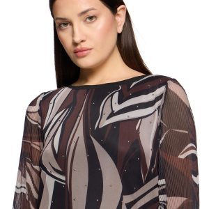 Betty Barclay Print Mesh Top-BLACK/TAUPE