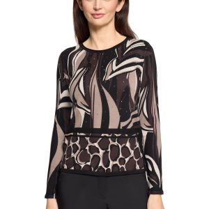 Betty Barclay Print Jumper With Diamontes-BLACK/TAUPE