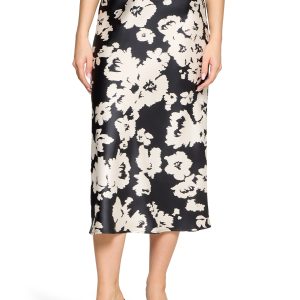 Betty Barclay Floral Print Silky Skirt-BLACK/BEIGE