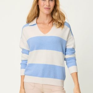 Olsen Collared Stripe Soft Touch Jumper-CLOUD BLUE
