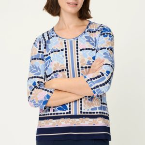 Olsen Print 3/4 Sleeve T-shirt-INK BLUE