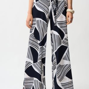 Joseph Ribkoff Geometric Print Wide Leg Trouser-NAVY/WHITE