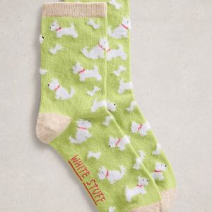 White Stuff Fluffy Dog Ankle Sock-GREEN