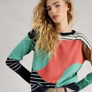 White Stuff Olive Crew Neck Abstract Jumper-NAVY PRINT