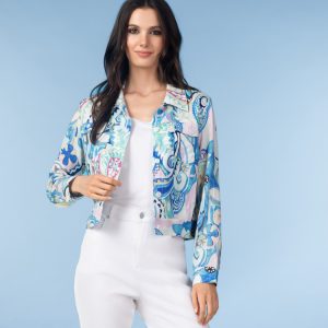 Alison Sheri Linen Mix Paisley Print Jacket-BLUE MULTI