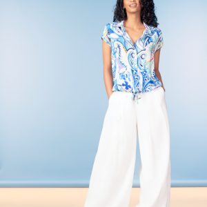 Alison Sheri Paisley Print Collared Top-BLUE MULTI