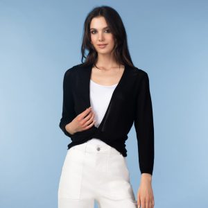 Alison Sheri Netted Knit Cardigan-BLACK