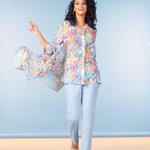 Alison Sheri Tropical Print Blouse-TURQUOISE