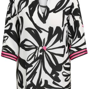Doris Streich Print Blouse With Contrast Cuffs-BLACK/WHITE