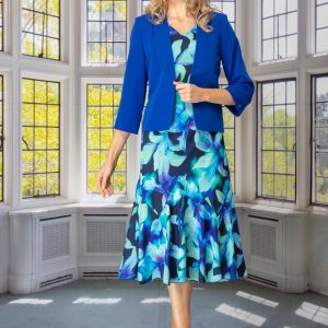 Glitz Floral Print Dress With Jacket-ROYAL BLUE