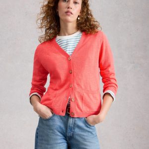White Stuff Nova Linen Blend Cardigan-CORAL