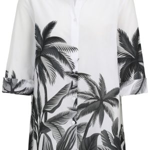 Doris Streich Palm Tree Print Blouse-WHITE