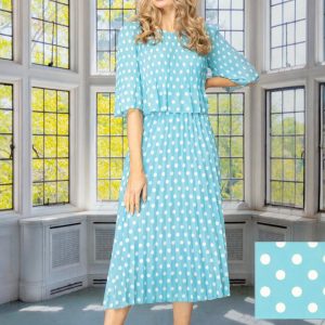 Glitz Spotty Pleated Dress-TURQOUISE