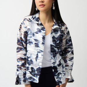 Joseph Ribkoff Organza Floral Print Trapeze Jacket-NAVY/WHITE
