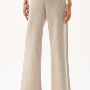 Joseph Ribkoff Rhinestone Wide Leg Jeans-BEIGE