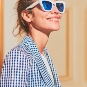 Vilagallo Gingham Blazer-NAVY