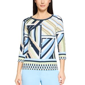 Betty Barclay 3/4 Sleeve Print T-Shirt-BLUE/GREEN