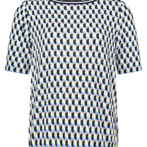 Betty Barclay Elastic Hem Abstract Print T-Shirt-BLUE/GREEN