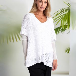 Naya V Neck Waffle Effect Knit-WHITE