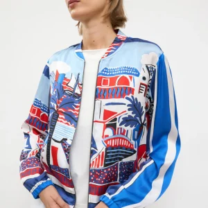 Bariloche Sombra Print Silky Bomber Jacket-RED/NAVY/WHITE