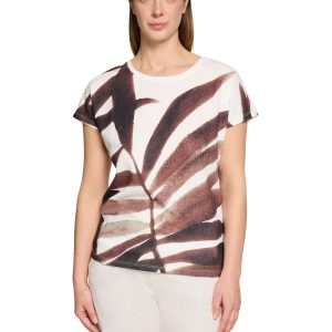 Betty Barclay 'So Cosy' Crinkled Print T-Shirt-BROWN/WHITE