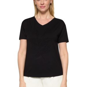 Betty Barclay 'So Cosy' Diamonte Leaf V Neck T-Shirt-BLACK