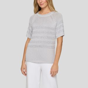 Rabe Metallic Stripe Short Sleeve Jumper-SILVER