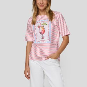 Rabe Stripe Cocktail Print T-Shirt-RED