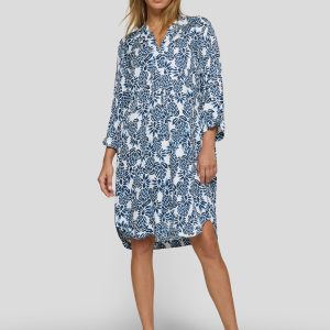 Rabe Pineapple Print Dress-NAVY/WHITE