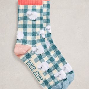 White Stuff Patterned Fluffy Ankle Socks-BLUE MULTI