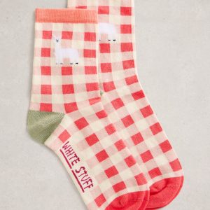 White Stuff Patterned Fluffy Ankle Socks-CORAL